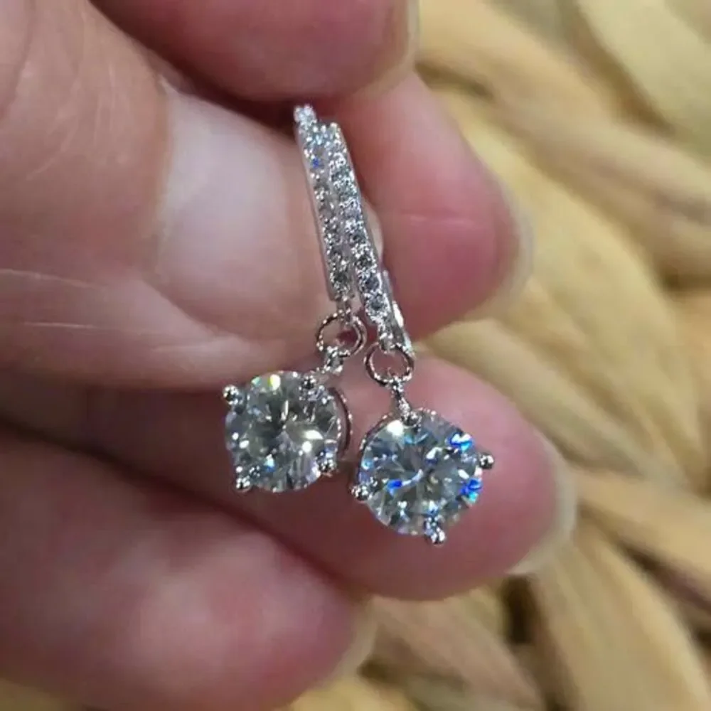 Round Cut Moissanite Drop Earrings